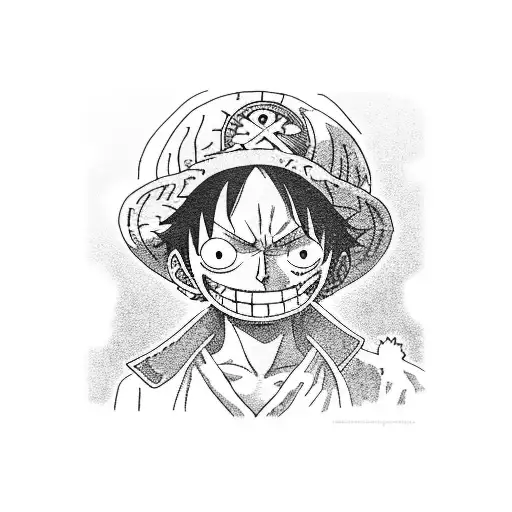 anime, one piece anime, monkey d luffy, one piece anime design, floral, iconic, icon,  tattoo design idea