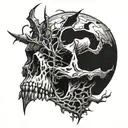 dark surrealistic skull with thorns  tattoo design idea