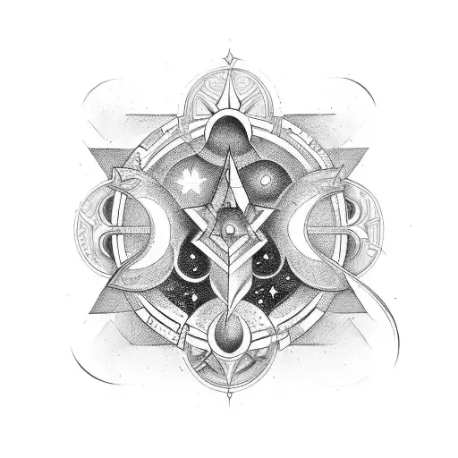 A tattoo design combining elements of mythology and astronomy, depicting a mysterious celestial being tattoo design idea