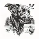 Black lab with trees and ducks  tattoo design idea