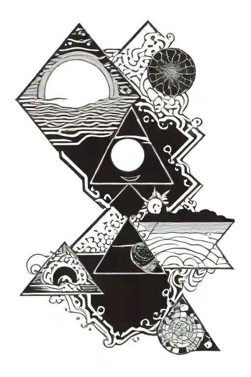 A mixed psychedelic tattoo of Pink Floyd's albums Dark Side of the Moon, The Wall, Division Bell, Animals tattoo design idea