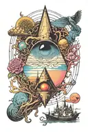 combined with the Lord of the Rings universe with elements from Pink Floyd's albums cover draws in a psychedelic tattoo tattoo design idea