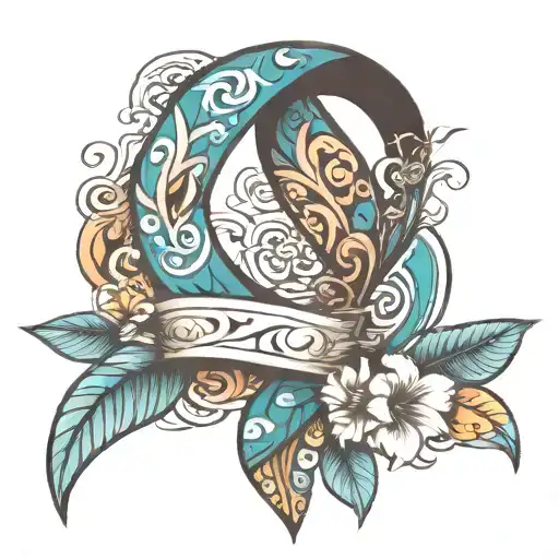Ovarian Cancer ribbon. Pacific Island patterns. 10/01/2024 tattoo design idea
