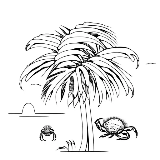 Two linked Palm Tree with Crab the palm tree trunks tattoo design idea