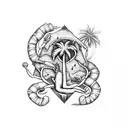 Two linked Palm Tree with Crab and the palm tree trunks are the coordinates of Lake City, FL and Baltimore, MD tattoo design idea