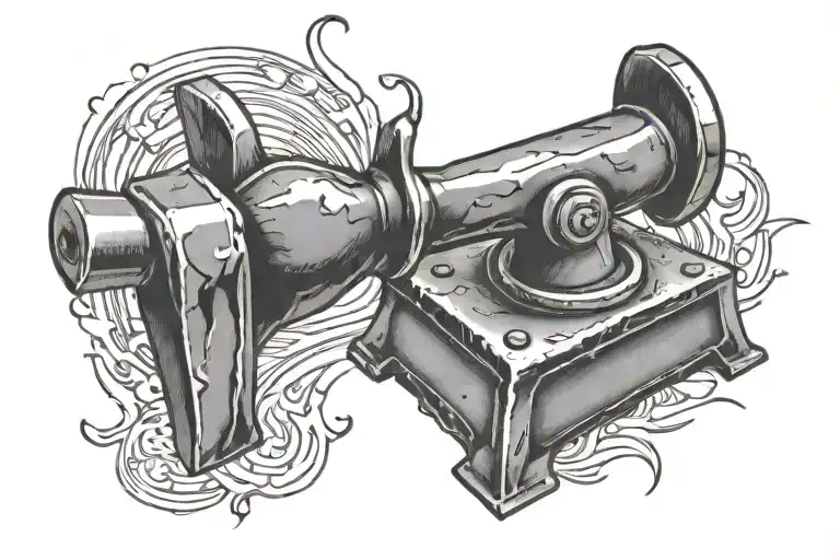 hammer pounding anvil with sparks  tattoo design idea