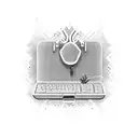 A dotwork design of a computer keyboard with Caribbean symbols as the keys tattoo design idea