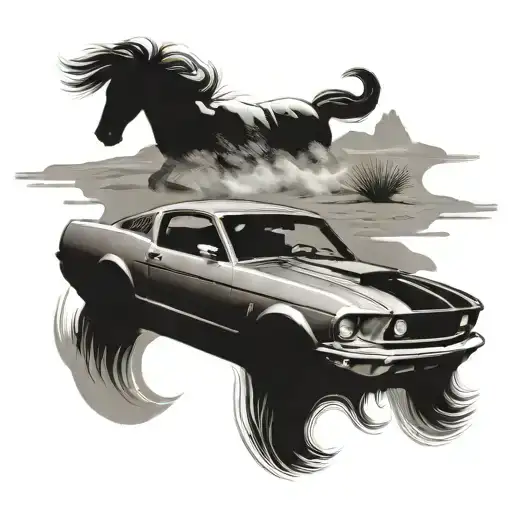 ford mustang driving in the desert   tattoo design idea