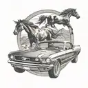 ford mustang driving in the desert movie frame   tattoo design idea