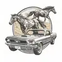 ford mustang driving in the desert movie frame   tattoo design idea