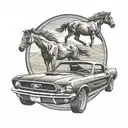 ford mustang driving in the desert movie frame   tattoo design idea