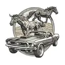 ford mustang driving in the desert movie frame   tattoo design idea