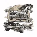 ford mustang driving in the desert movie frame   tattoo design idea