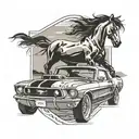 ford mustang driving in the desert movie frame   tattoo design idea