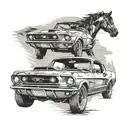 ford mustang driving in the desert movie frame   tattoo design idea