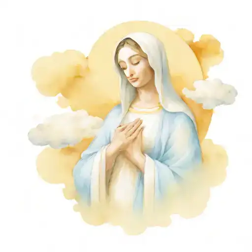 mother mary with clouds sourrounding her tattoo design idea