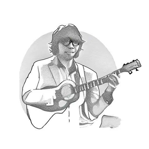 A silhouette of John Denver playing a guitar against a California sunset tattoo design idea