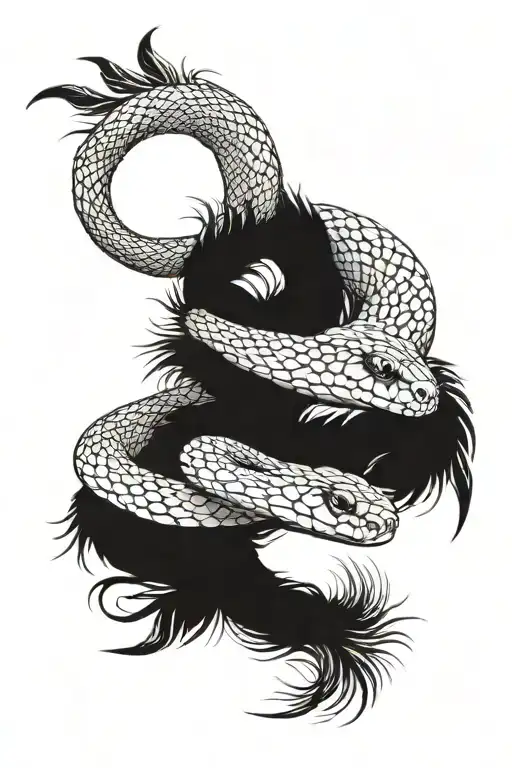 snake with feathers and wings spread, face tattoo tattoo design idea