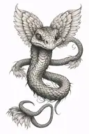 snake with feathers and wings spread, face facing front  tattoo design idea