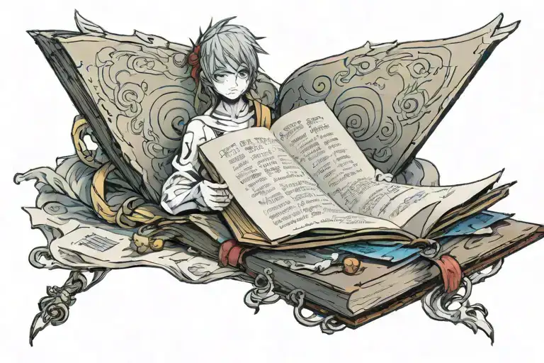 gojo without blindfold holding a book with love is blind but your future isn't written on the spine of the book   tattoo design idea