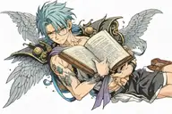 gojo without blindfold holding a book with love is blind but your future isn't written on the spine of the book   tattoo design idea