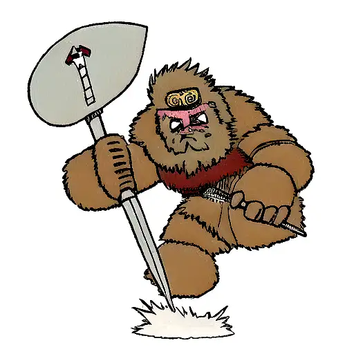 warrior sasquatch with battle axe tattoo design idea