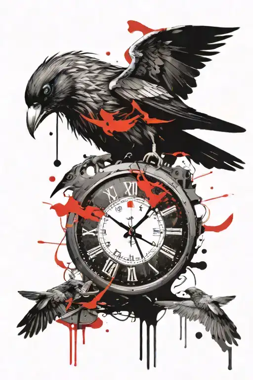 Incorporate a clock with melting numbers turning into birds breaking free and flying  tattoo design idea