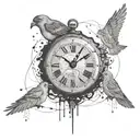Incorporate a clock with melting numbers turning into birds breaking free and flying into a dotwork design tattoo design idea