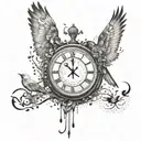 Incorporate a clock with melting numbers turning into birds breaking free and flying into a dotwork design tattoo design idea