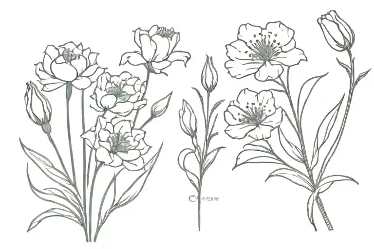 carnation, and snowdrop flower bouquet tattoo design idea