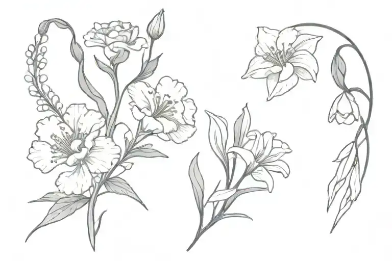 carnation, baby breath, and snowdrop flower intertwined tattoo design idea