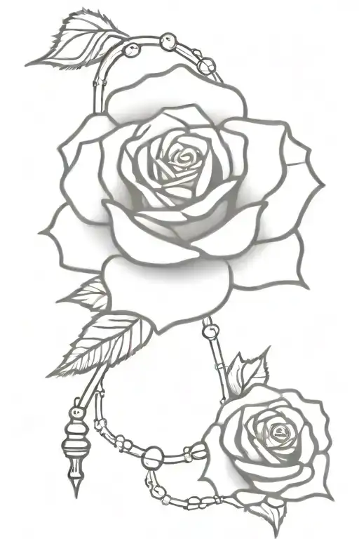 rose with rosary beads hanging from stem  tattoo design idea