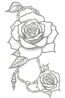 rose with rosary beads hanging from stem  tattoo design idea