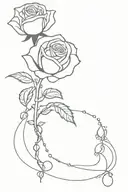 rose with rosary beads hanging from stem  tattoo design idea