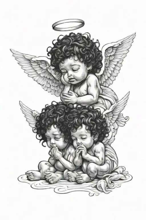 see no evil hear see speak no evil baby angels with black curly hair tattoo design idea