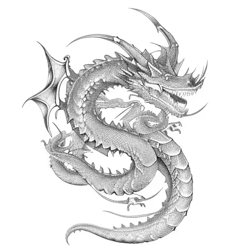dragón y brujula  tattoo design idea