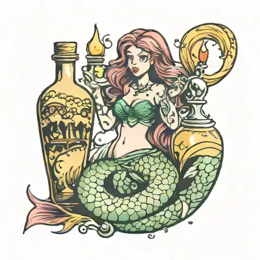 mermaid with potion bottle  tattoo design idea