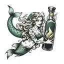 mermaid with potion bottle morphing tattoo design idea