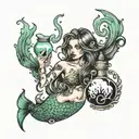 mermaid with potion bottle morphing tattoo design idea