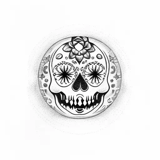 phases of moon in horizontal line with sugar skull instead of full moon tattoo design idea