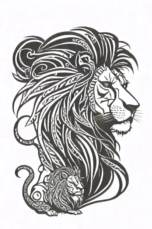 a father lion looking proudly at his son's future.  tattoo design idea