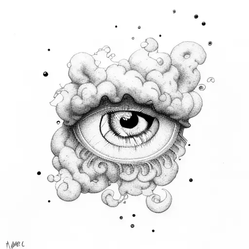 Cloud with an eye, tears and storm tattoo design idea
