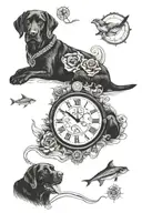 black lab, Las Vegas, 2 daughters, nautical clock  tattoo design idea
