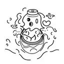 two bed sheet ghost going around in a circle in a fish bowl tattoo design idea