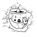 two bed sheet ghost going around in a circle in a fish bowl tattoo design idea