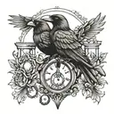 raven, key, and hourglass tattoo design idea