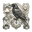 raven, key, and hourglass tattoo design idea