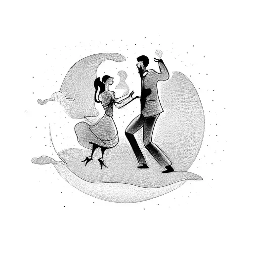 A couple dancing under a moonlit sky tattoo design idea
