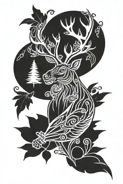 reindeer and raven tattoo design idea