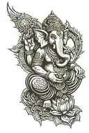 evil 6 arm ganesha sitting in lotus pose tattoo design idea